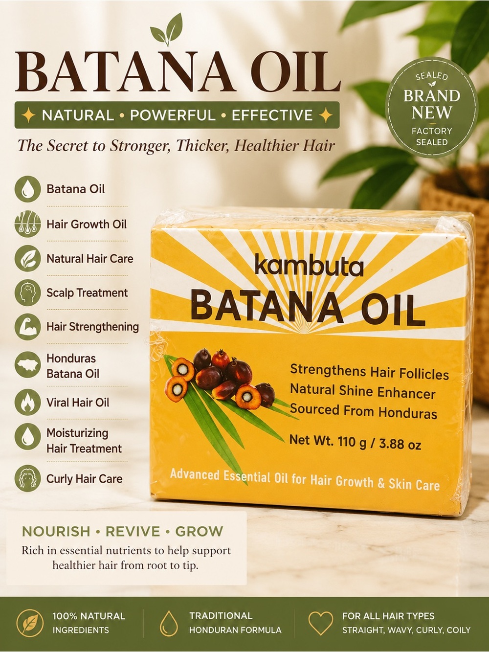 ✨ IMPORTED FROM HONDURAS 

Kambuta Batana Oil – SEALED • BRAND NEW